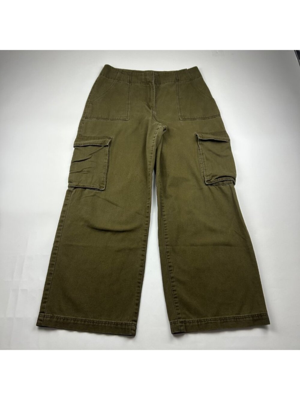 H&M Dark Olive High Rise Wide Leg Cargo Pants 10